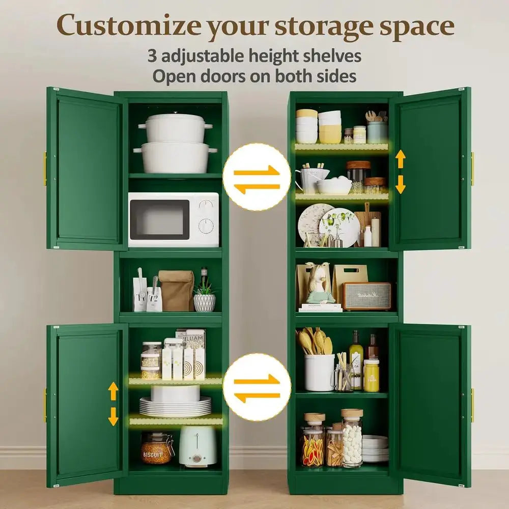 66.93 High Metal 6-Tier Storage Cabinet with 2 Doors, Green, Suitable for Kitchen, Bathroom, Living Room, and More from PriceLows™