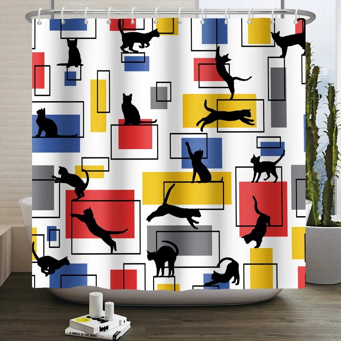 Cartoon Cat Shower Curtain Funny Animal Cute Cat Dog Kids Print Waterproof Bath Bathroom Shower Curtains Decoration with Hooks from PriceLows™