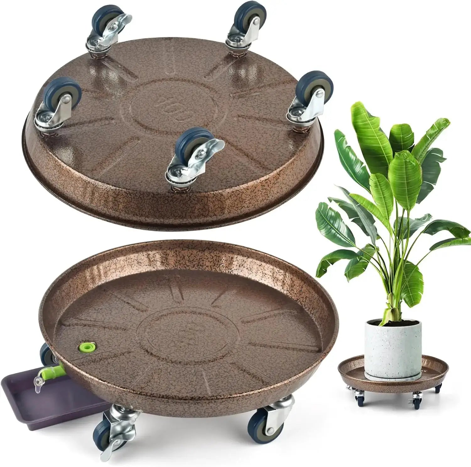 2Pack 11.8'' Large Plant Stand with Lockable Wheels, Heavy-Duty Plant Caddy with Casters for Indoor and Outdoor, Round Rollin from PriceLows™