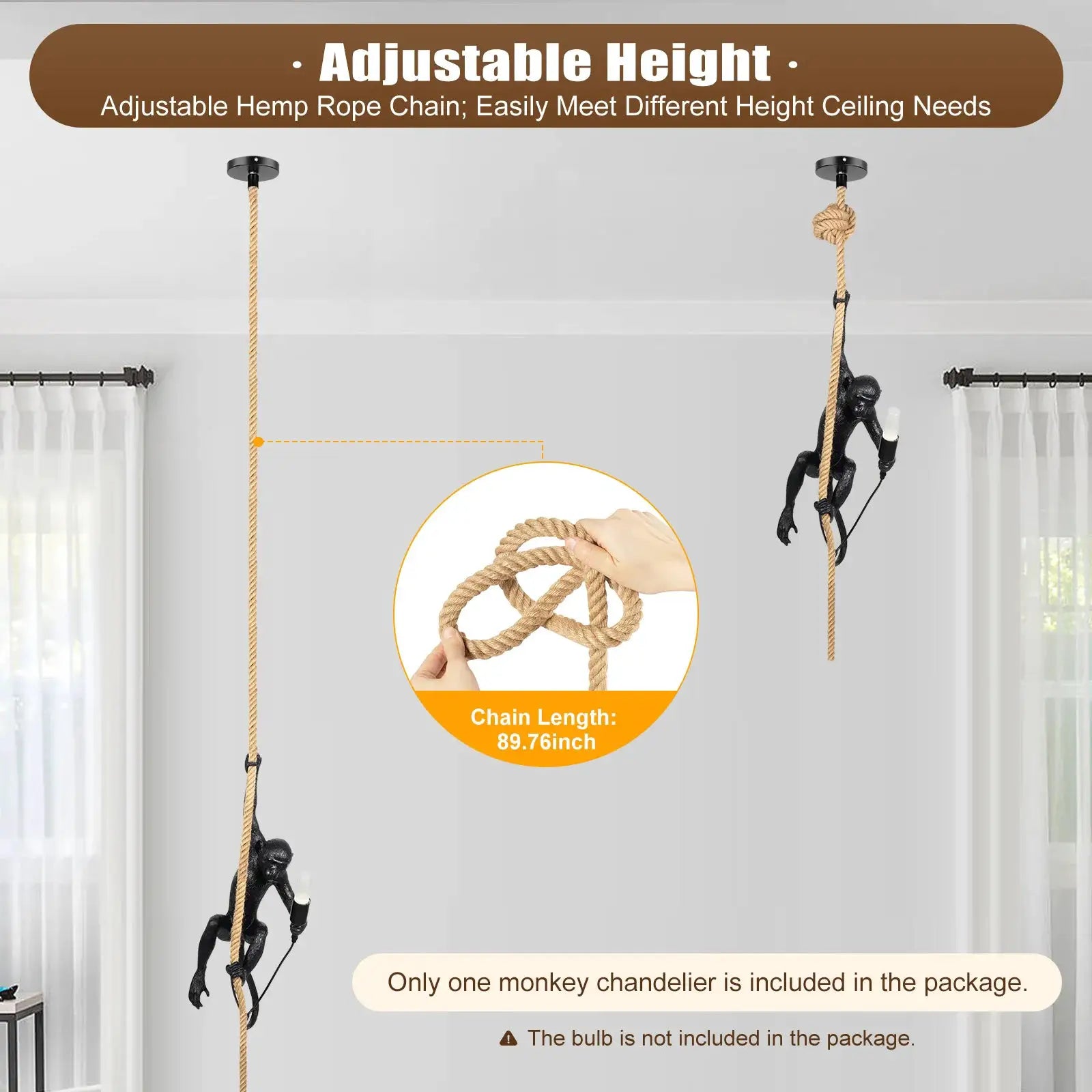 Vintage Resin Hemp Rope Monkey Pendant Light Creative Bedroom Cafe Restaurant Bar Chandelier Ceiling Pendant Lamp Fixture from PriceLows™