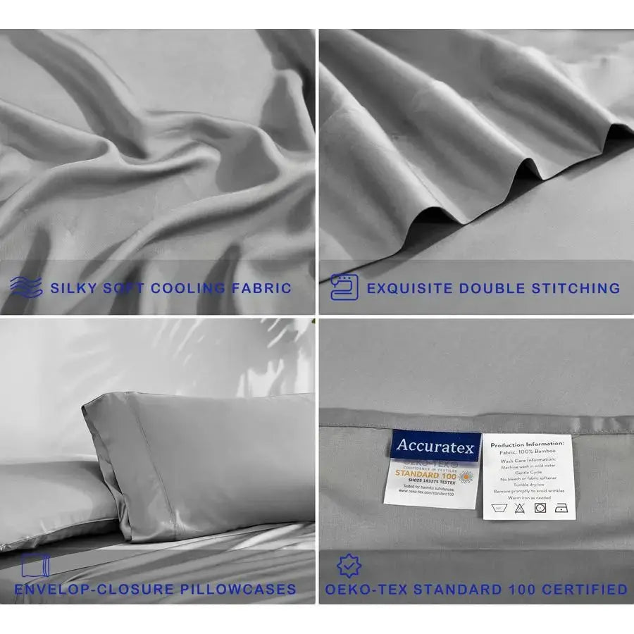 Cooling Sheets King Size Viscose Made from Bamboo, Luxury Cool Silky Sheet Set for King Size Bed, Super Soft Breathable Bedding from PriceLows™