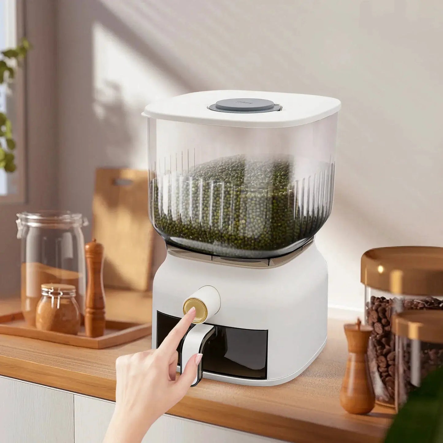 22Lbs Rice Dispenser,Large Sealed Grain Storage Container with Rice Cup Food Dispenser Kitchen Organizer for Rice, Beans, Grains from PriceLows™
