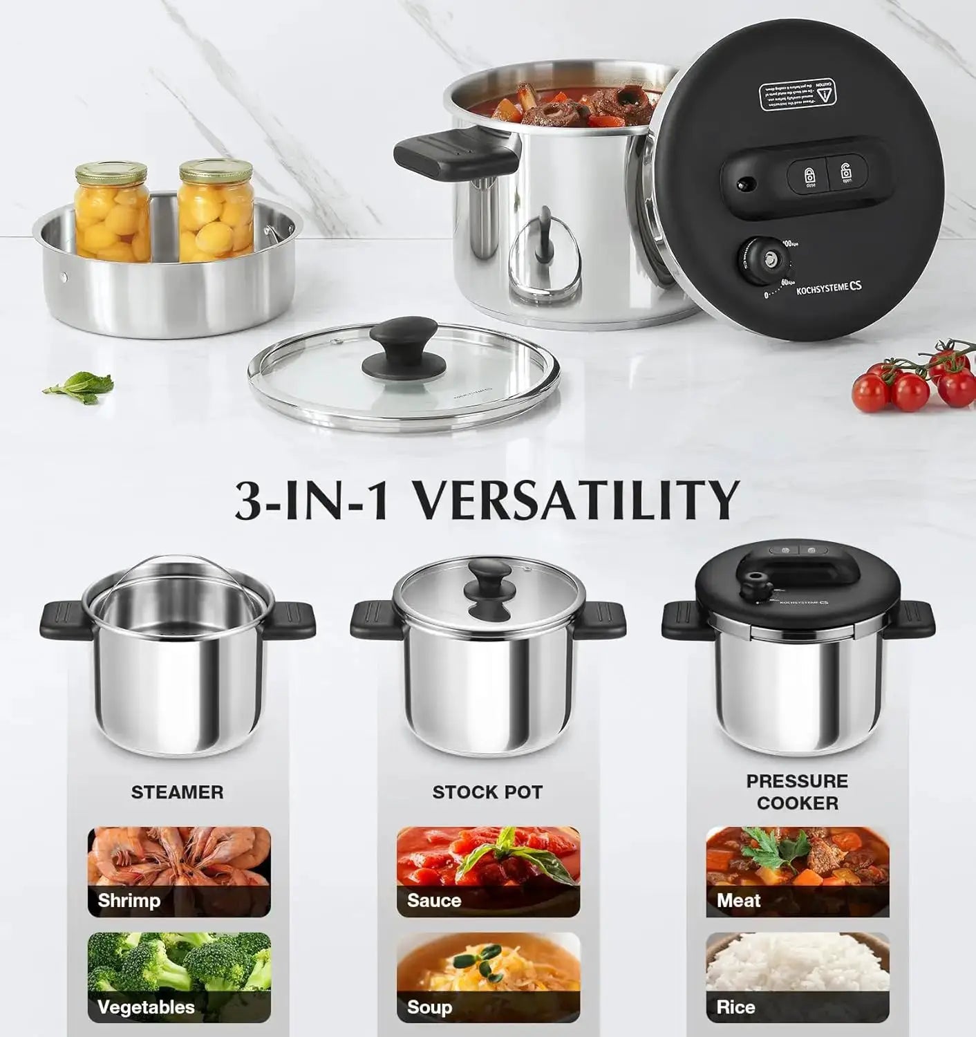 KOCH SYSTEME CS 14 Piece Stainless Steel Cookware Set with Pressure Cooker, Stainless Steel Pressure Cooker with Pots and Pans Set, 18/10 Stainless Steel Cookware Set, Induction Ready from PriceLows™