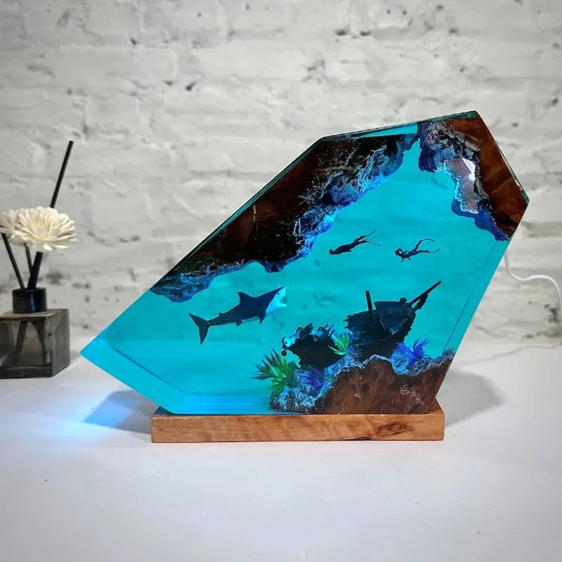 Seabed World Organism Resin Table Light Creactive Art Decoration Lamp Shark Sunken Ship Theme Night Light USB Charge from PriceLows™