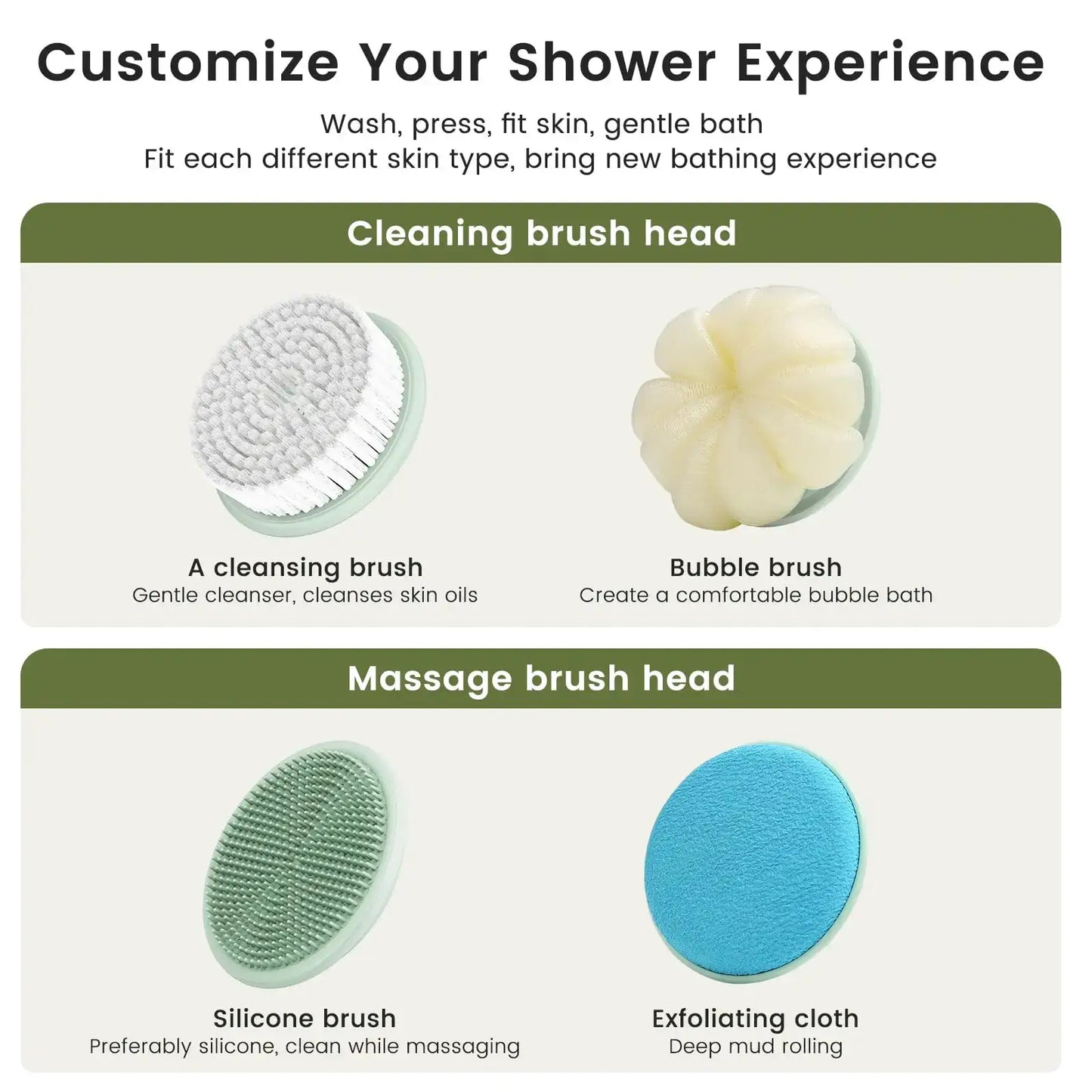Electric Back Scrubber | 4 Heads | Long Handle | One Size