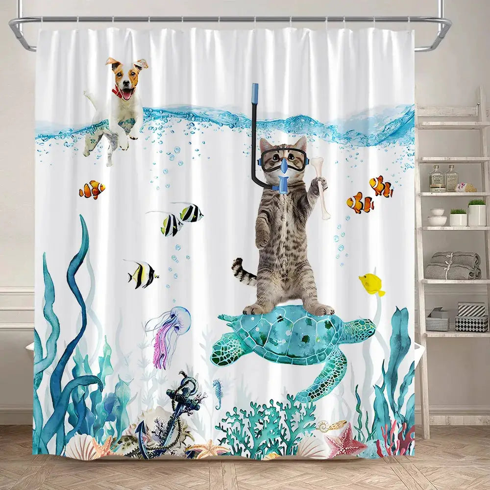 Funny Bathing Dinosaur Shower Curtains Black Cat Animal Silhouette Kids Bath Curtain Modern Polyester Bathroom Decor with Hooks from PriceLows™