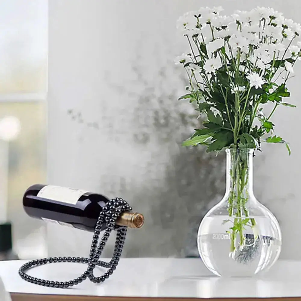 Black Creative Pearl Necklace Wine Rack Luxury Magic Metal Resin Hanging Suspension Wine Bottle Holder Rack Home Desktop Decorat from PriceLows™