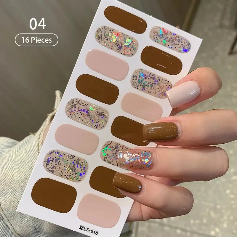 Full Cover Nail Stickers Fashion Nail Polish Nail Decoration Sparkling Glitter Self Adhesive Manicure Designer Nail Art Sticker from PriceLows™