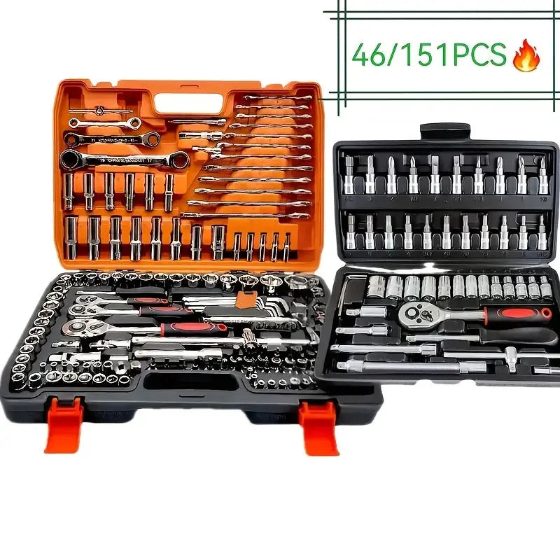 150/46pcs Socket Tool Set, Automotive & Motorcycle Repair Tool Kit - Durable Chrome Vanadium Steel, Includes Ratchet Wrenches from PriceLows™