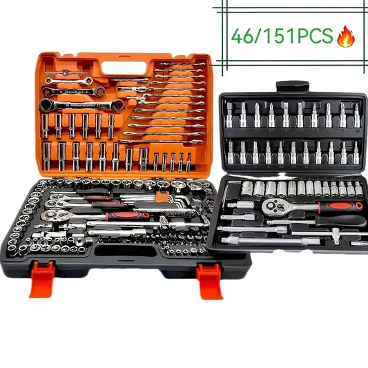 150/46pcs Socket Tool Set, Automotive & Motorcycle Repair Tool Kit - Durable Chrome Vanadium Steel, Includes Ratchet Wrenches from PriceLows™
