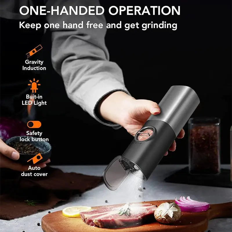 Electric Salt And Pepper Grinder Set | Gravity Sensor | Rechargeable | One Hand