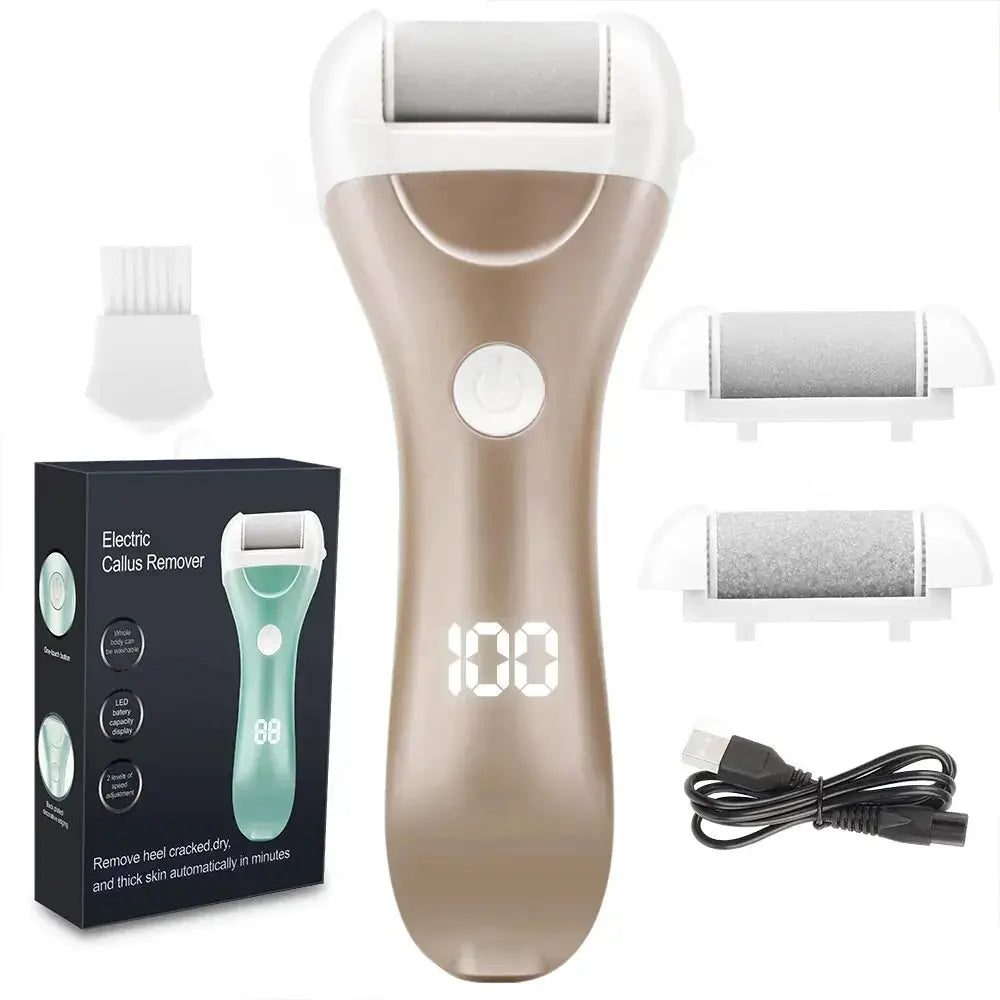 Electric Pedicure Foot File USB Rechargeable Power Display 3pcs Grinding Exfoliator Replacement Heads For Heel Callus Remover from PriceLows™