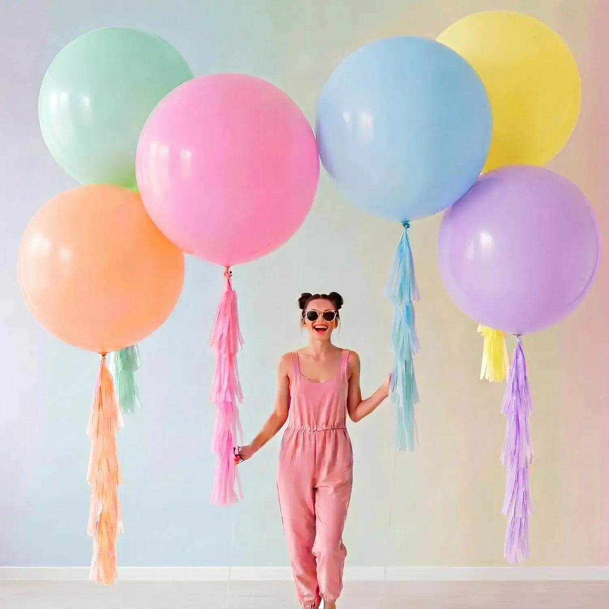 Christmas Giant Balloons | 36 Inch Latex | Tassel Tails | 6 Piece Set