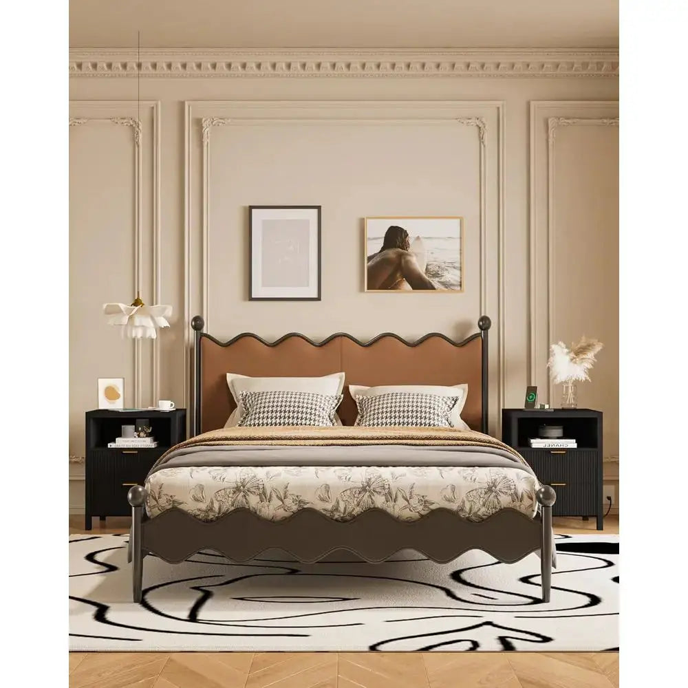 Black Charging Station Nightstand & 2 Storage Bedside Tables for Bedroom and Living Room from PriceLows™