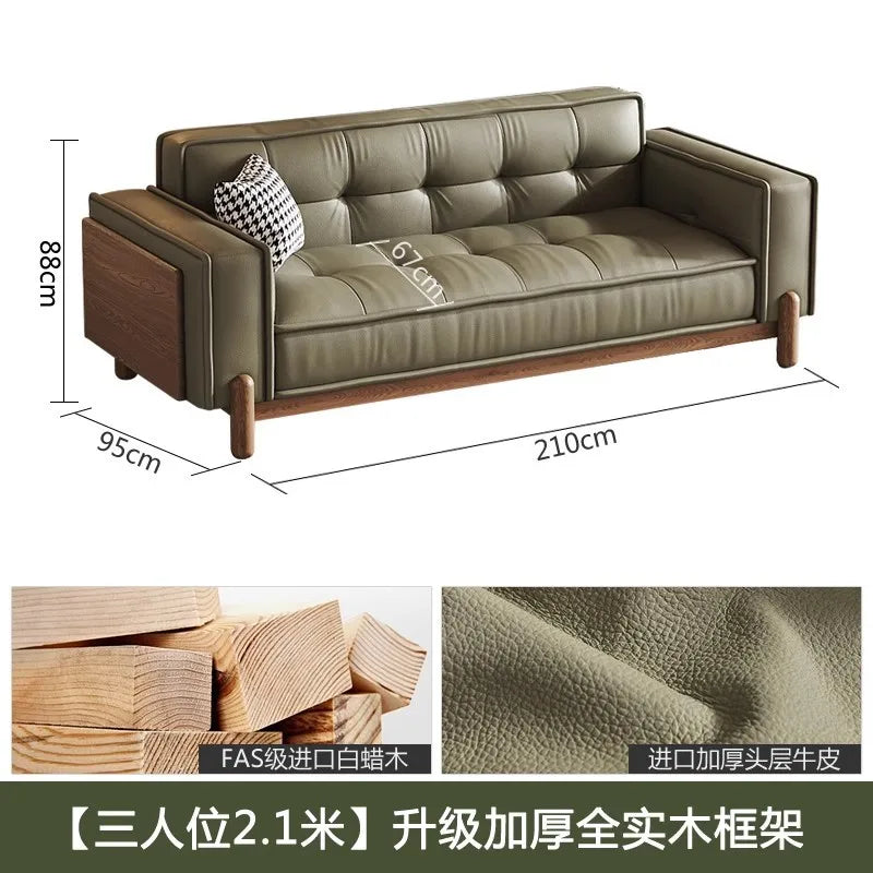 Sofa | Top-Grain Cowhide Leather | Solid Wood Frame | Small Space Living Room