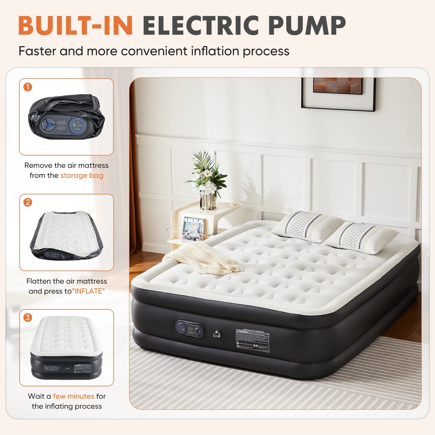 Air Mattress | 18 Inch Tall | Built In Pump | 660 Lbs Capacity
