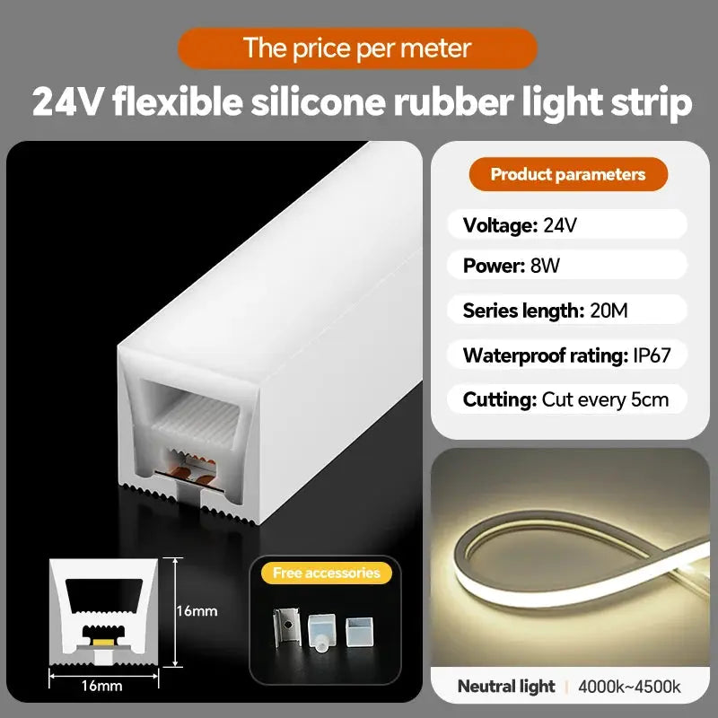 24VLED Silicone Light Strip Sleeve Outdoor Waterproof Linear Light Open Hidden Embedded Flexible Bendable Shaped Light Strip from PriceLows™