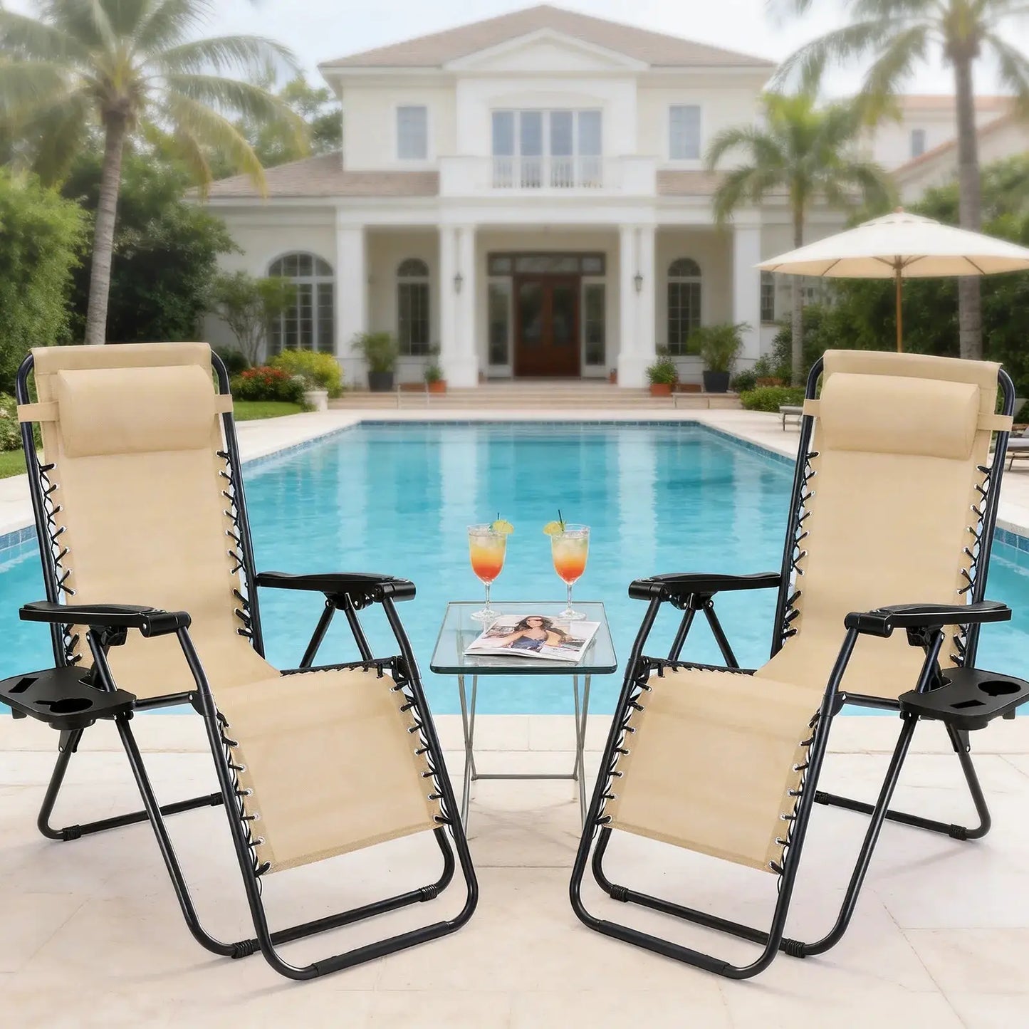 JHK Portable Zero Gravity Recliner Chairs Set of 2 Outdoor Garden Folding Lounge Chair with Cup Holder Trays Adjustable Pillow from PriceLows™