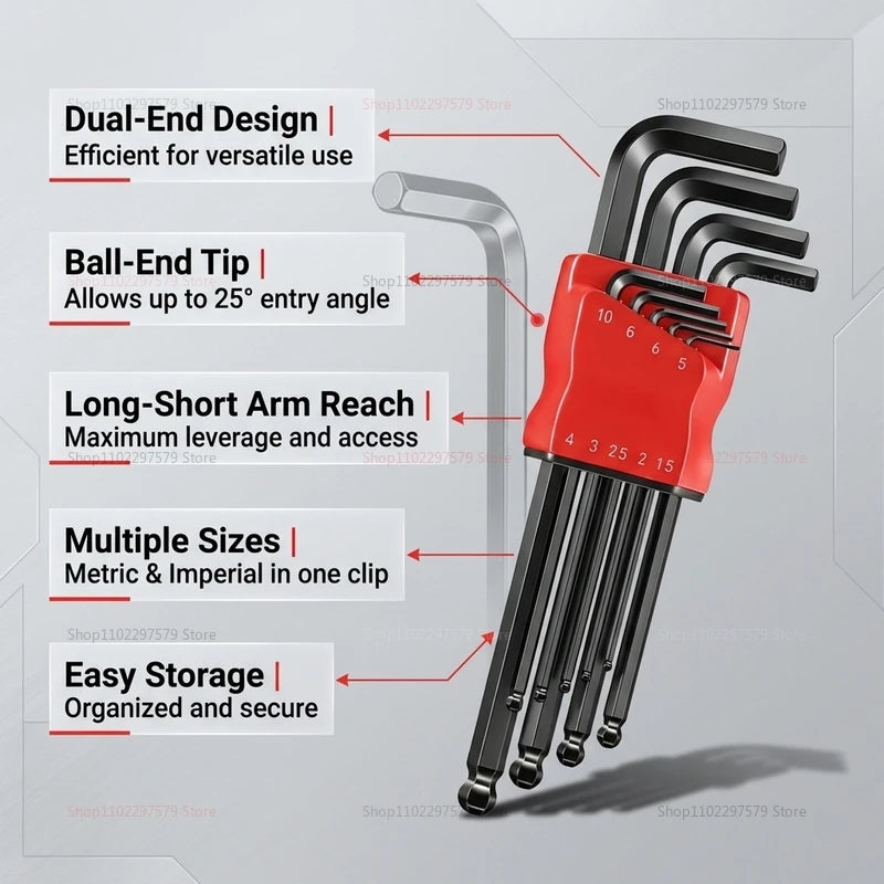 Universal Torque Length Metric Double Head Allen Wrench Set with Socket for Motorcycle Bikes Home Assembly and Disassembly Tools from PriceLows™