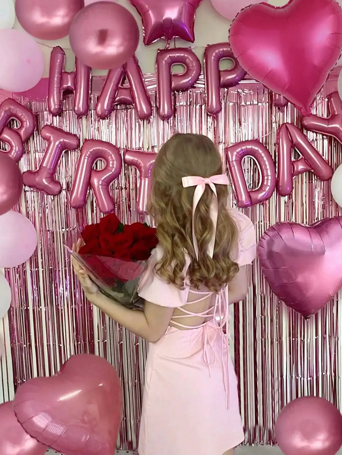 Pink Birthday Balloon Set | 49 Piece | 16 Inch | Heart And Round Shapes