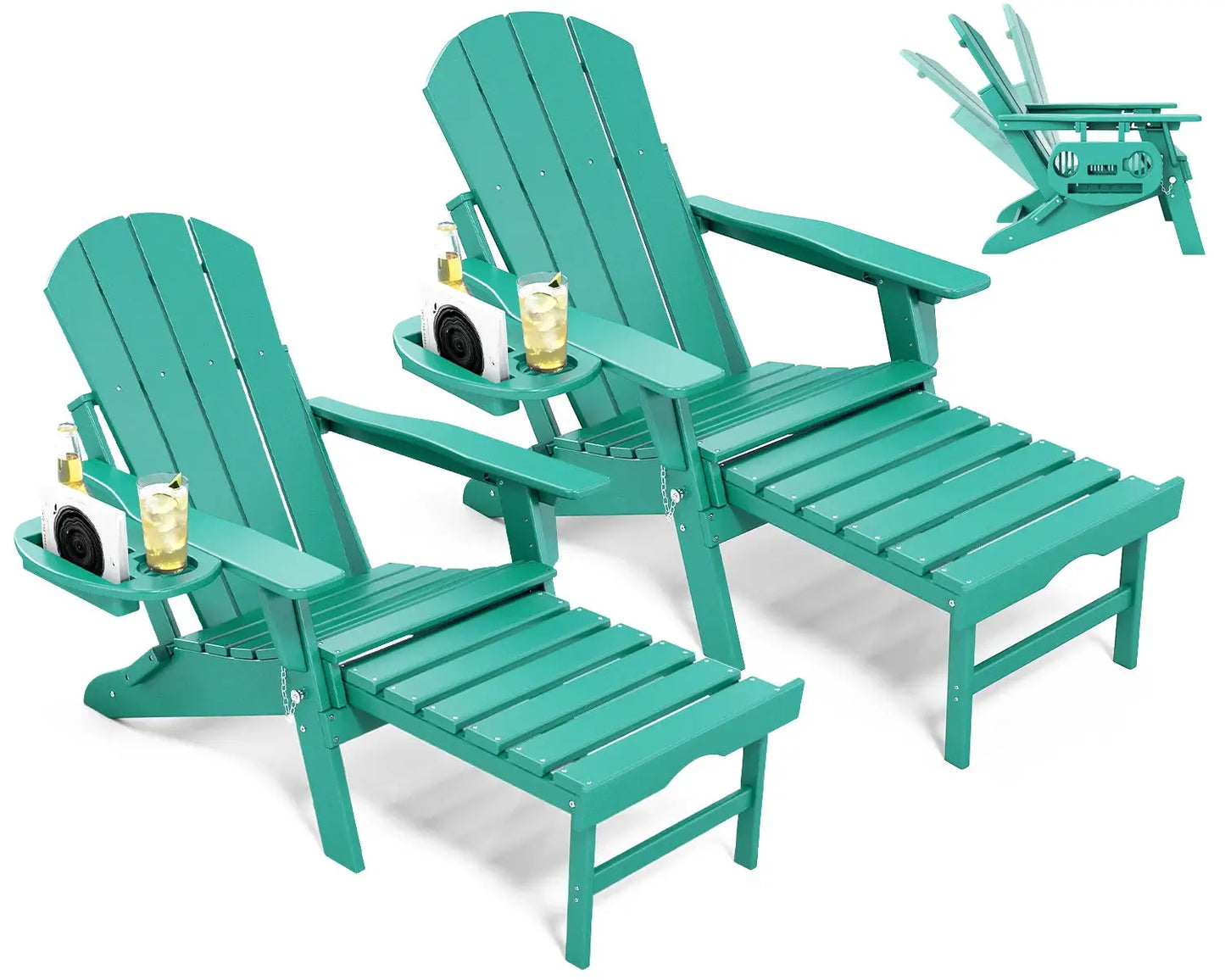 NAVINE 2pcs Adjustable Adirondack Chair Retractable Ottoman Footrest HDPE Folding Cup Holder All Weather Outdoor Patio Fire Pit from PriceLows™