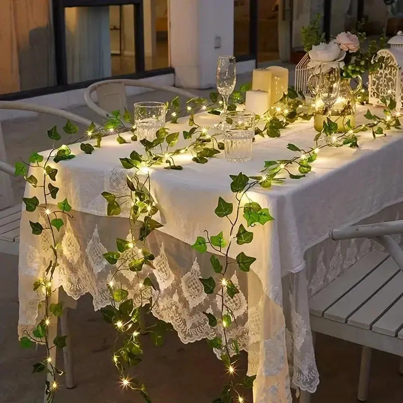 LED Ivy String Lights | Outdoor Plug In | Warm White Bulbs | Garden Decor