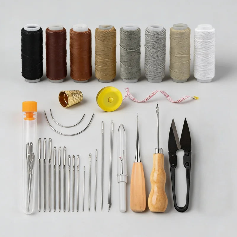 Upholstery Repair Sewing Kit Heavy Duty Sewing Kit Leather Working Tools with Awl Tools,Hand Stitching Needles,Thread from PriceLows™