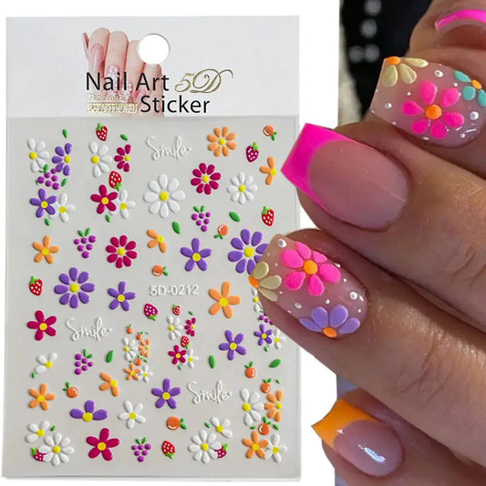 5D Exquisite Daisy Nail Sticker 1sheet Colorful Floral Nail Decal 8*10cm Self-adhesive Luxurious Daisy Nail Art Sticker Decor 9# from PriceLows™