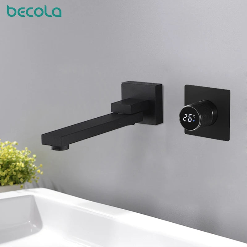 Bathroom Faucet | Led Digital Display | Black Brass | Two Hole
