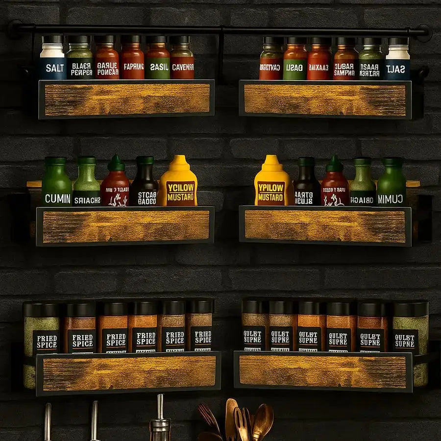 Rack Wall Mount 6 Pack, SpaceSaving Seasoning Organizer,Screw or Adhesive Hanging Spice Rack Organizer for Kitchen Cabinet and W from PriceLows™