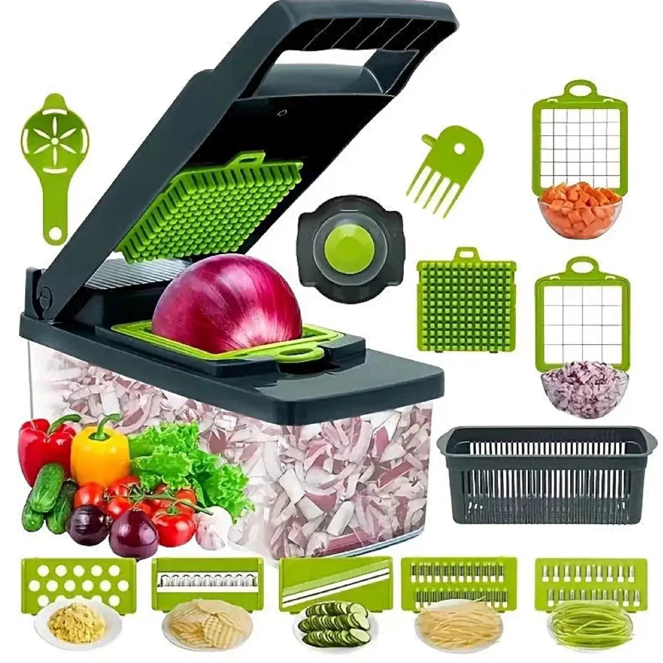 Vegetable Chopper | 14 In 1 Functionality | Stainless Steel Blades | 14 In 1