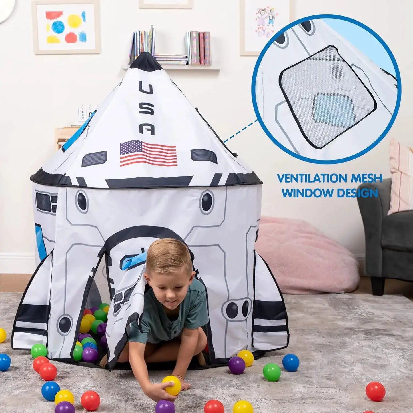 JOYFY Rocket Ship Play Tent Pop up Play Tent for Kids Indoor Outdoor Spaceship Playhouse Tent Set from PriceLows™