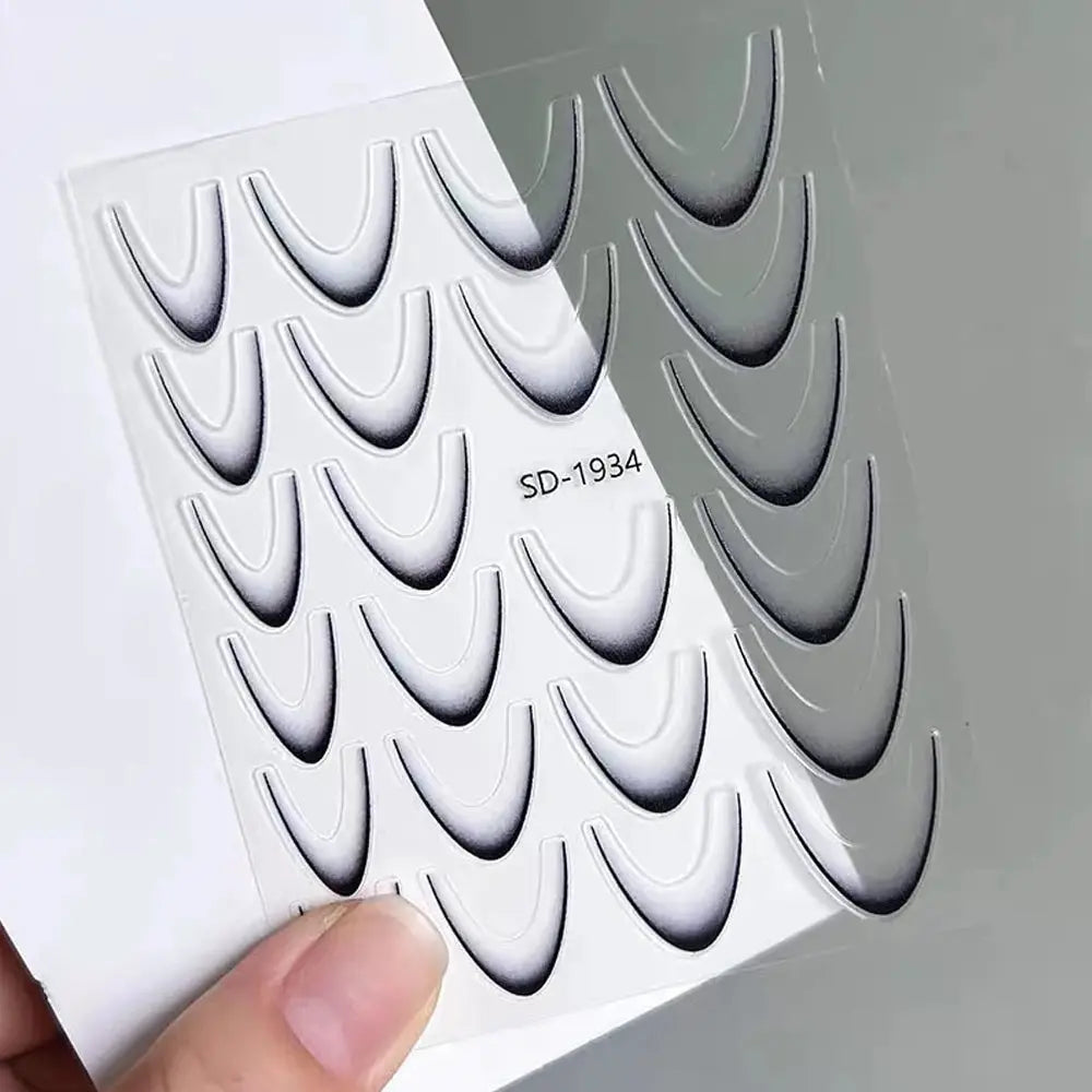 2Sheets French Gradient Line Nail Art Stickers 3D Self-Adhesive White+Black Slider Design Stencil Manicure Guides DIY Nail Decor from PriceLows™