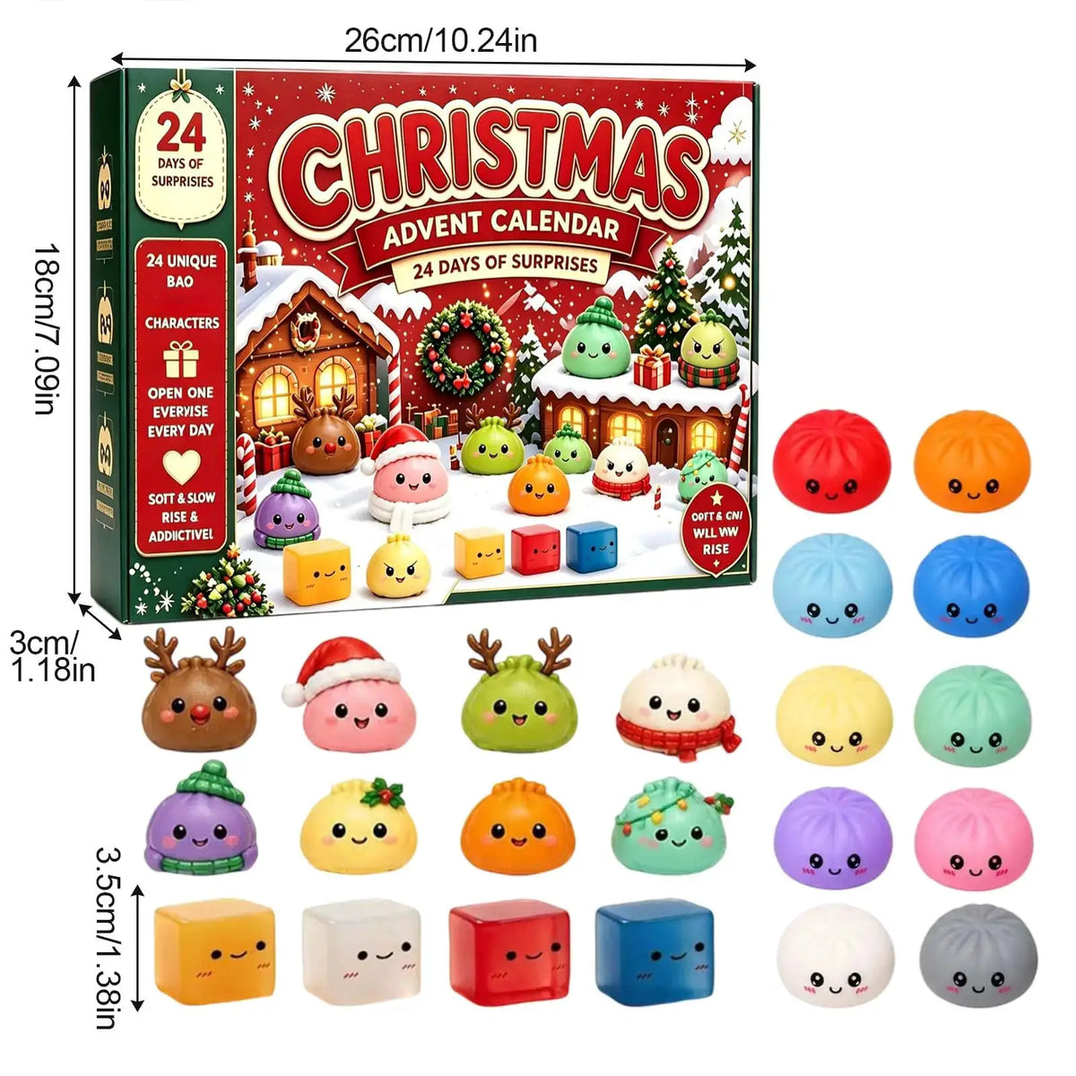 Christmas Squishies Advent | 24 Day Countdown | Soft Plastic Minis | Gift Set