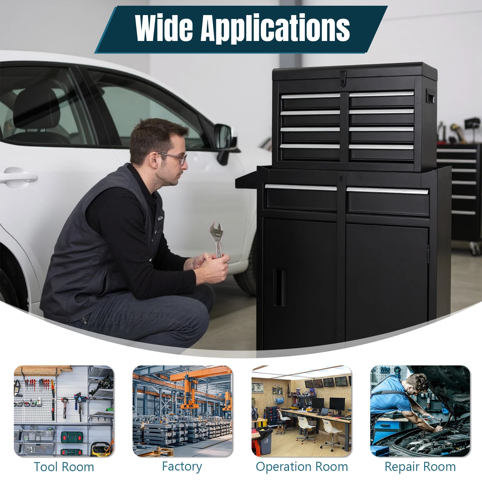 Large Detachable Toolbox with Double Door & Wheels Mechanic Tool Storage Box Large Capacity Tool Organizer Chest for Home Office from PriceLows™