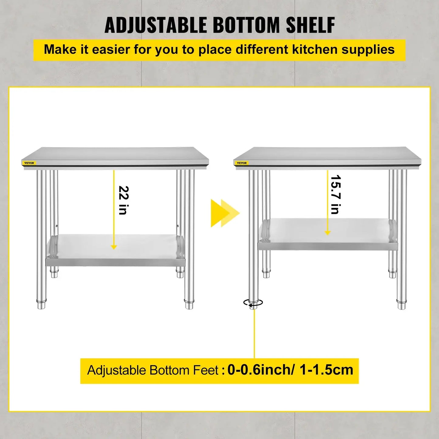 SucceBuy Kitchen Work Bench Commercial Catering Table Worktable with Undershelf Stainless Steel 330LBS 286LBS Restaurant Garage from PriceLows™
