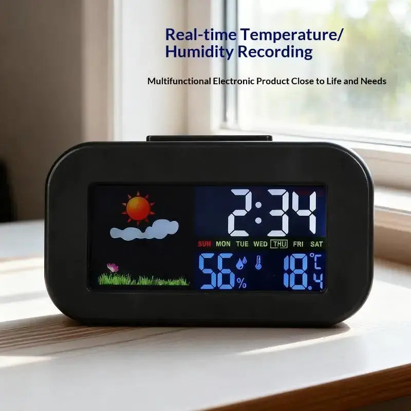 Intelligent Weather Station Clock Color Display Temperature Humidity Monitor Backlit Design for Bedroom Dorm Desk Kids Teens from PriceLows™