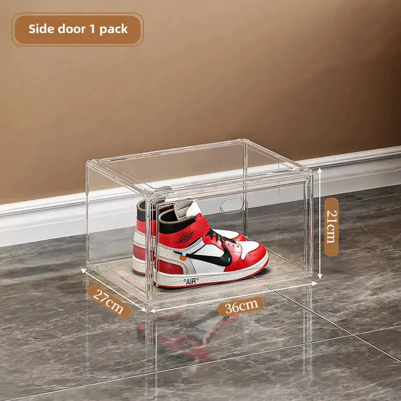 Large AJ Sneaker Organizer Box Thickened Transparent Shoe Box with Magnetic Closure Stackable Multi-Layer Shoe Storage Organizer from PriceLows™