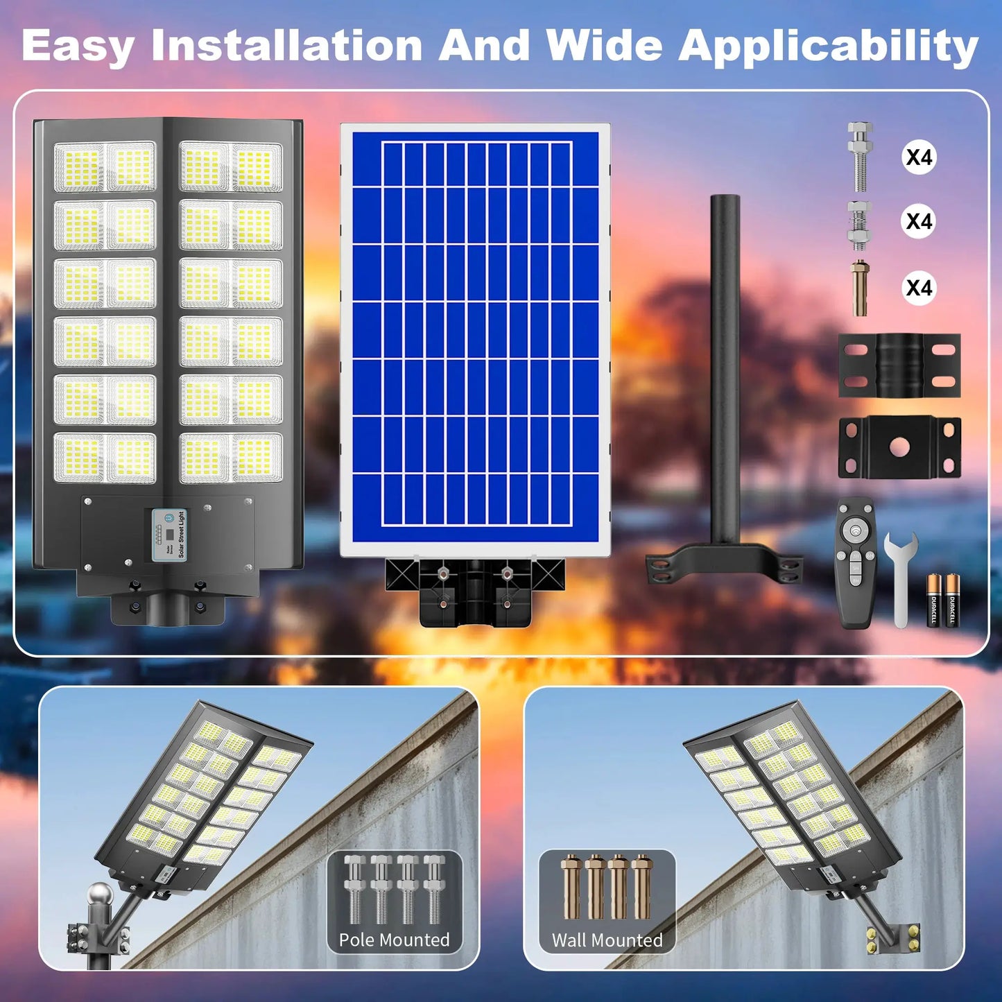 6000-watt waterproof solar street lights. Automatically turn on at dusk and are equipped with motion sensors. Suitable for comme from PriceLows™