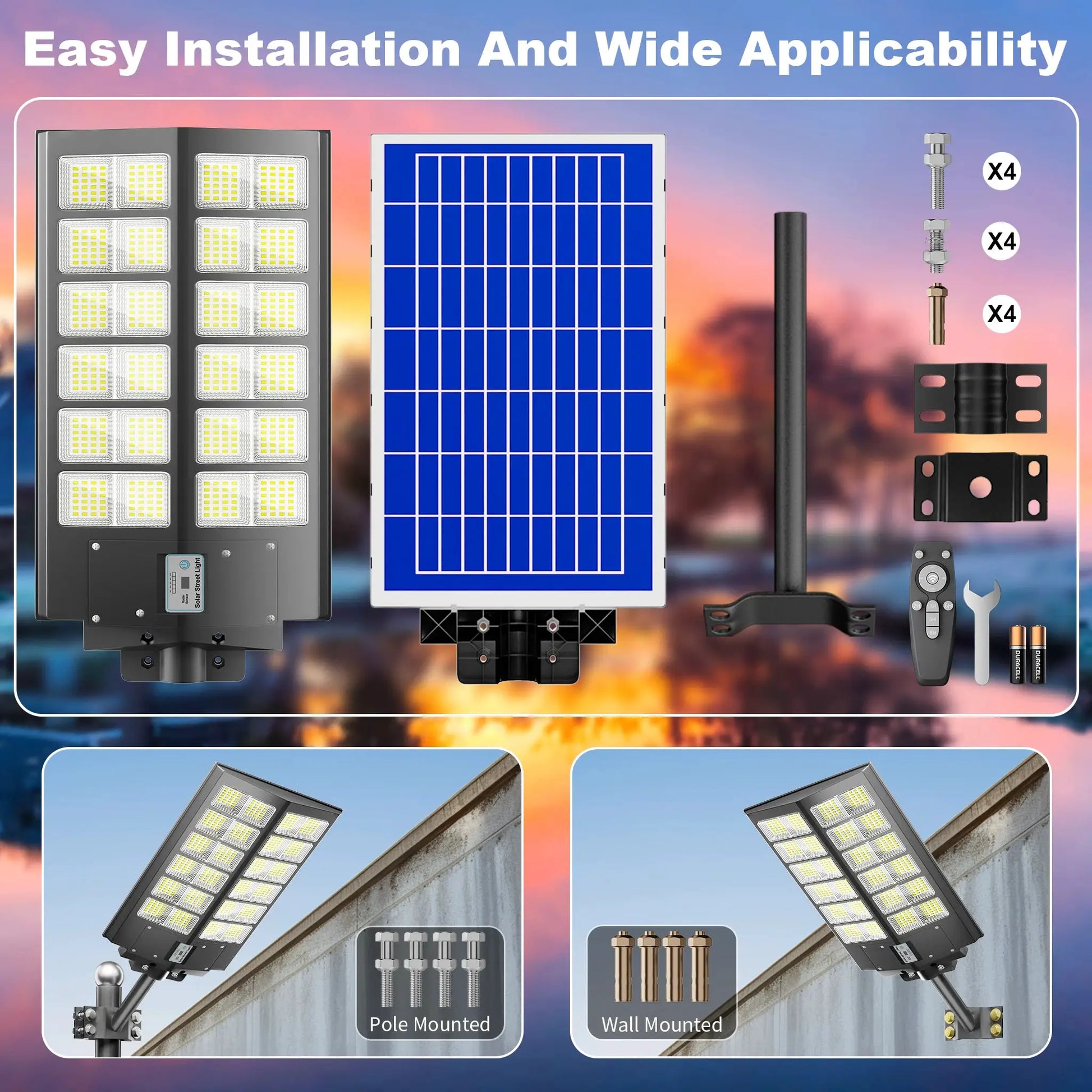 6000-watt waterproof solar street lights. Automatically turn on at dusk and are equipped with motion sensors. Suitable for comme from PriceLows™