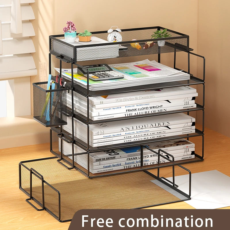 Desk Organizer | 4 Tier Stackable | Metal | Black Finish