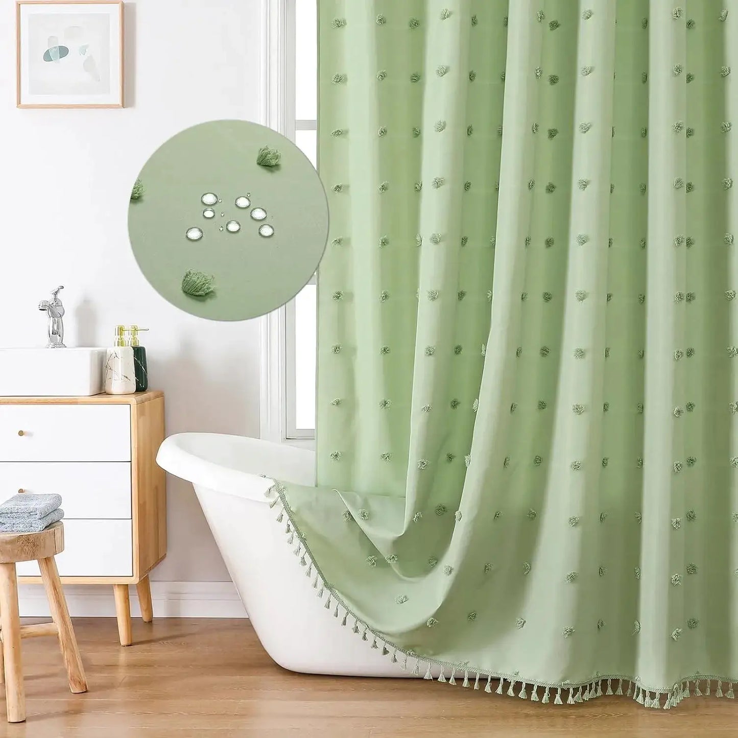 Bohemian Chic Polka Dot Shower Curtain with White Hooks - , Machine Washable Polyester Bathroom Decor from PriceLows™