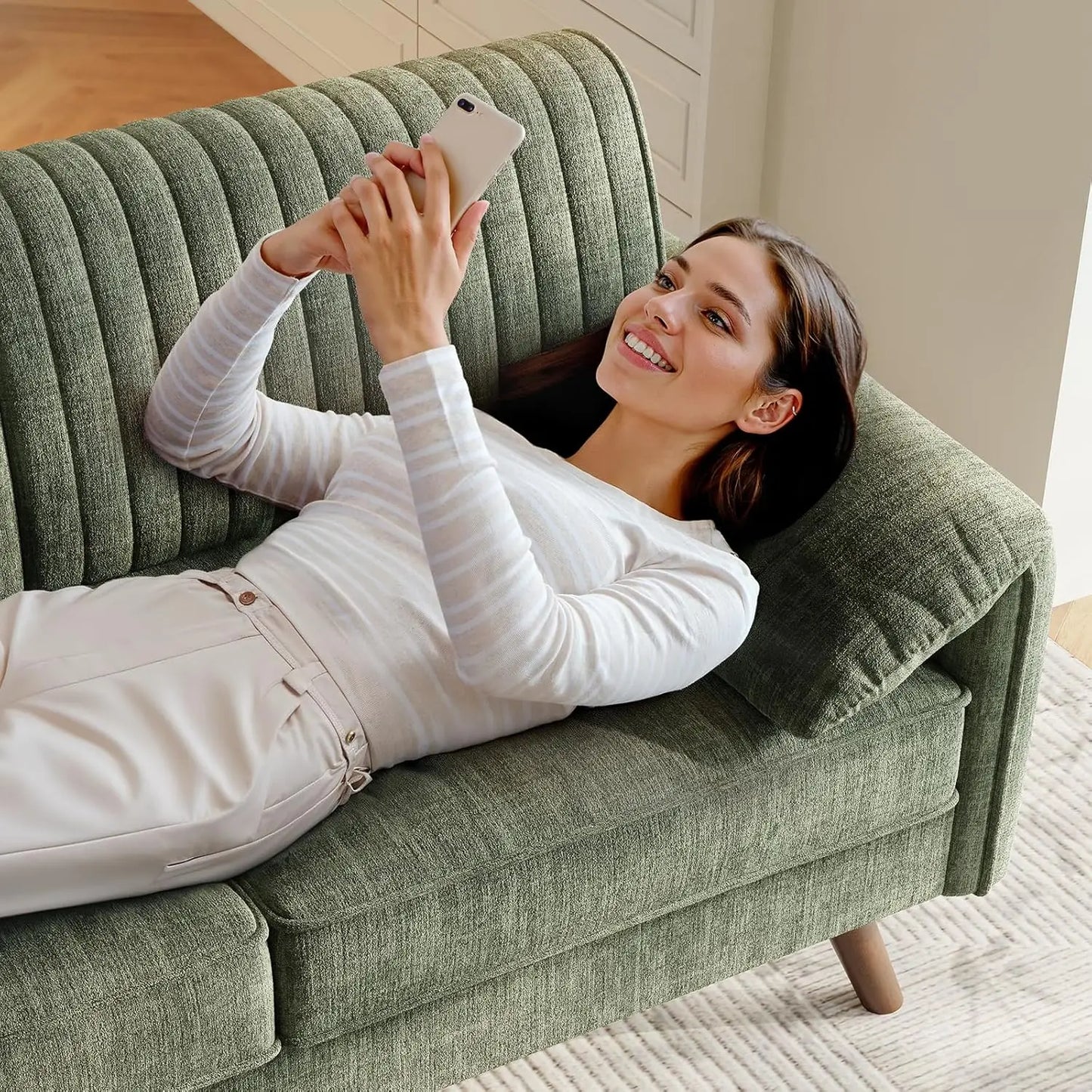 Chenille Loveseat Sofa | 64.5 Inch Length | Deep Seat Arms | Customized