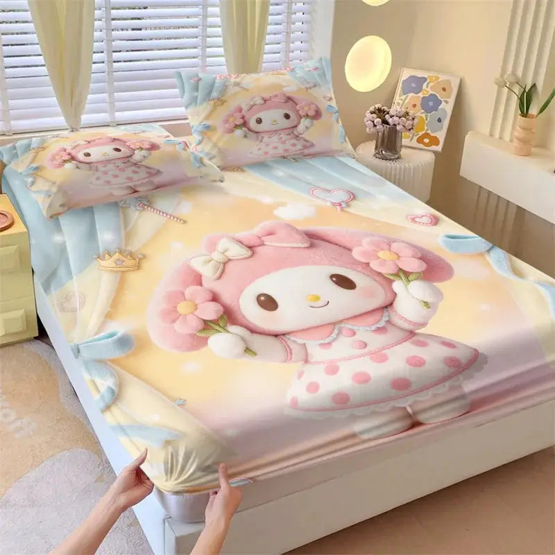 Sanrio My Melody Sanrio Fitted Sheet Set Kawaii Cute Anime Bed Sheet Pillowcases Kids Girls Bedroom Soft Cartoon Mattress Cover from PriceLows™