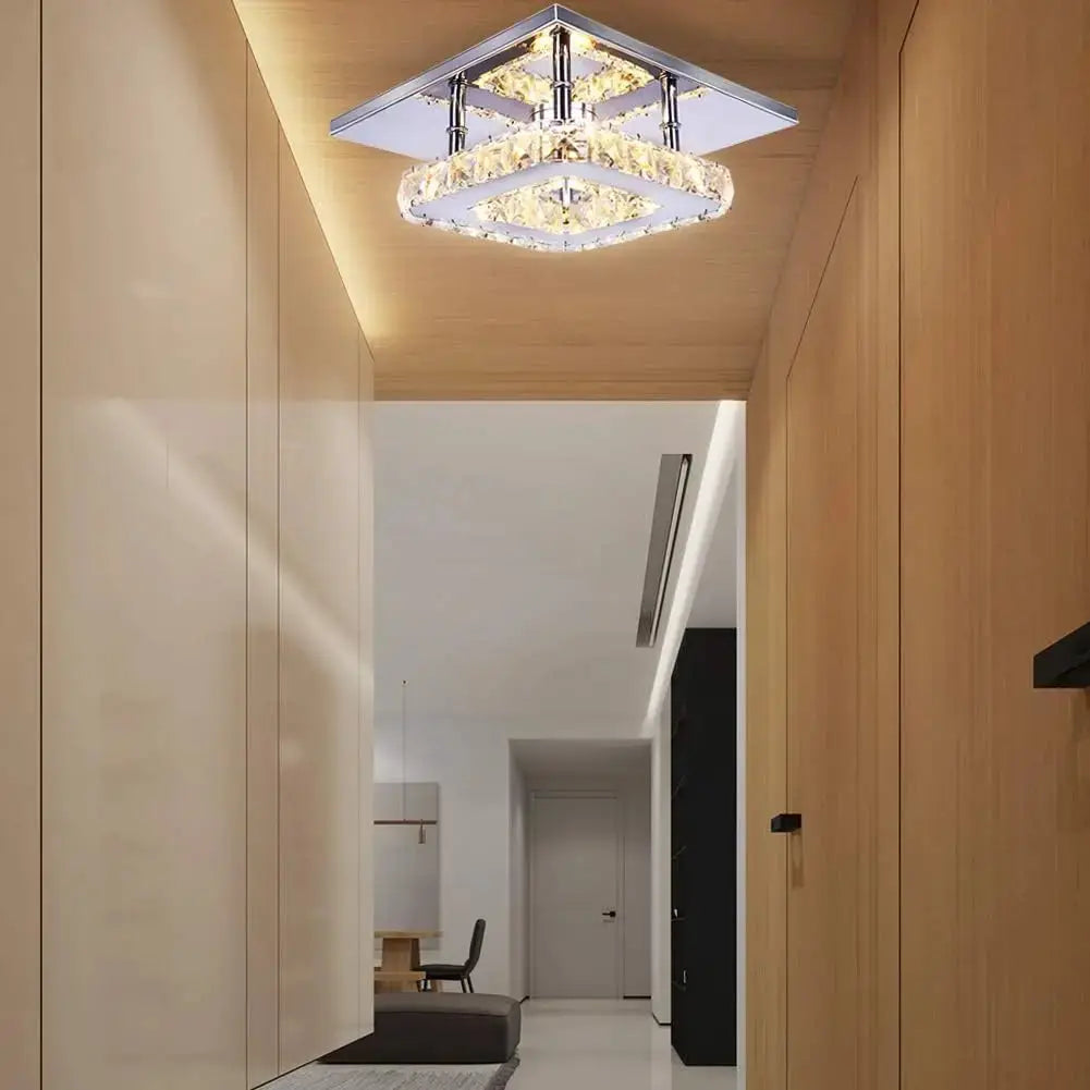Small Led Chandelier Semi Flush Mount Crystal Lighting Modern Ceiling Crystal Lamp for Bedrooms Dinning Rooms Hallway (Warm) from PriceLows™