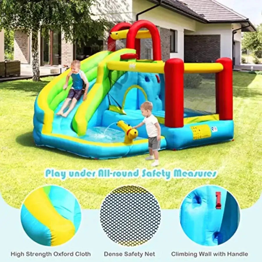 Inflatable Water Slide Bounce House, 6 in 1 Water Bouncy Castle w/Splash Pool, Climbing Wall, Water Slides Inflatables for,Blow from PriceLows™