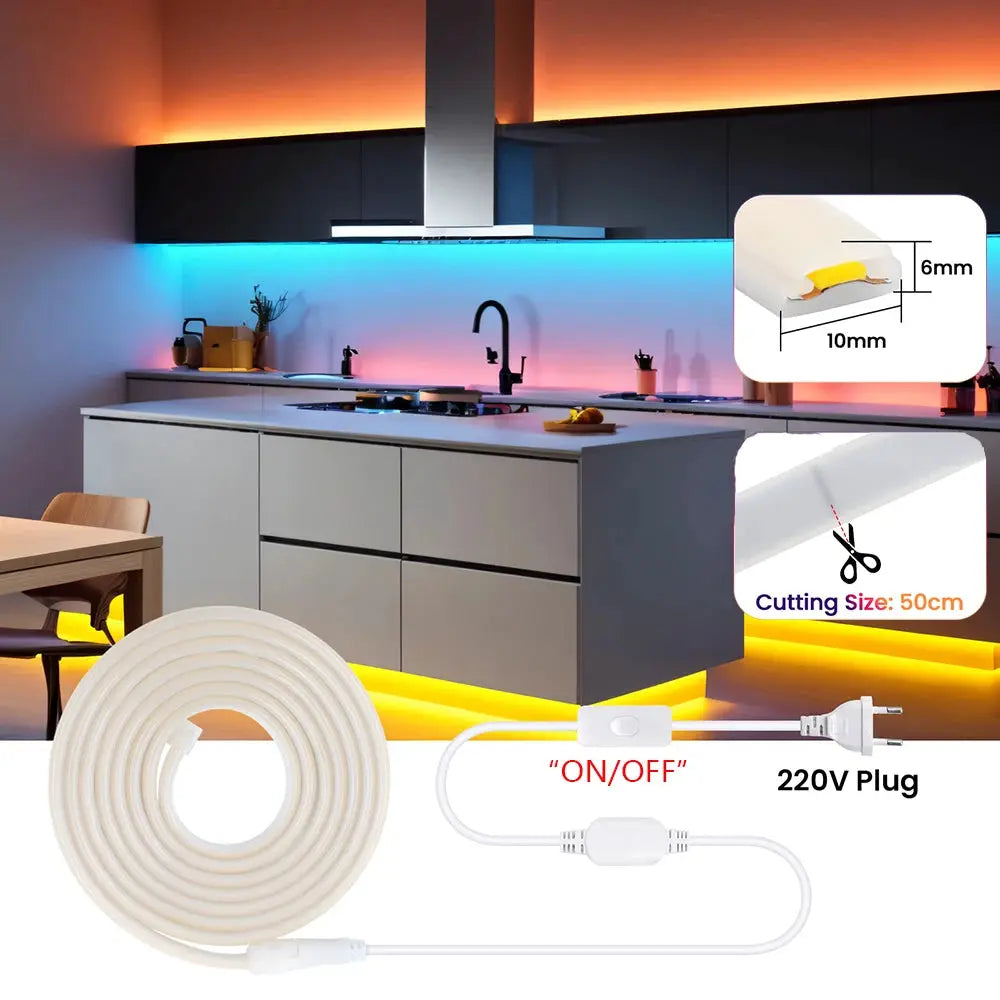 Dimmable 220V COB Led Strip Light ON/OFF Dimmer 288Leds/M Waterproof Flexible Neon Lamp EU Power Kit Warm White Red Home Decor from PriceLows™