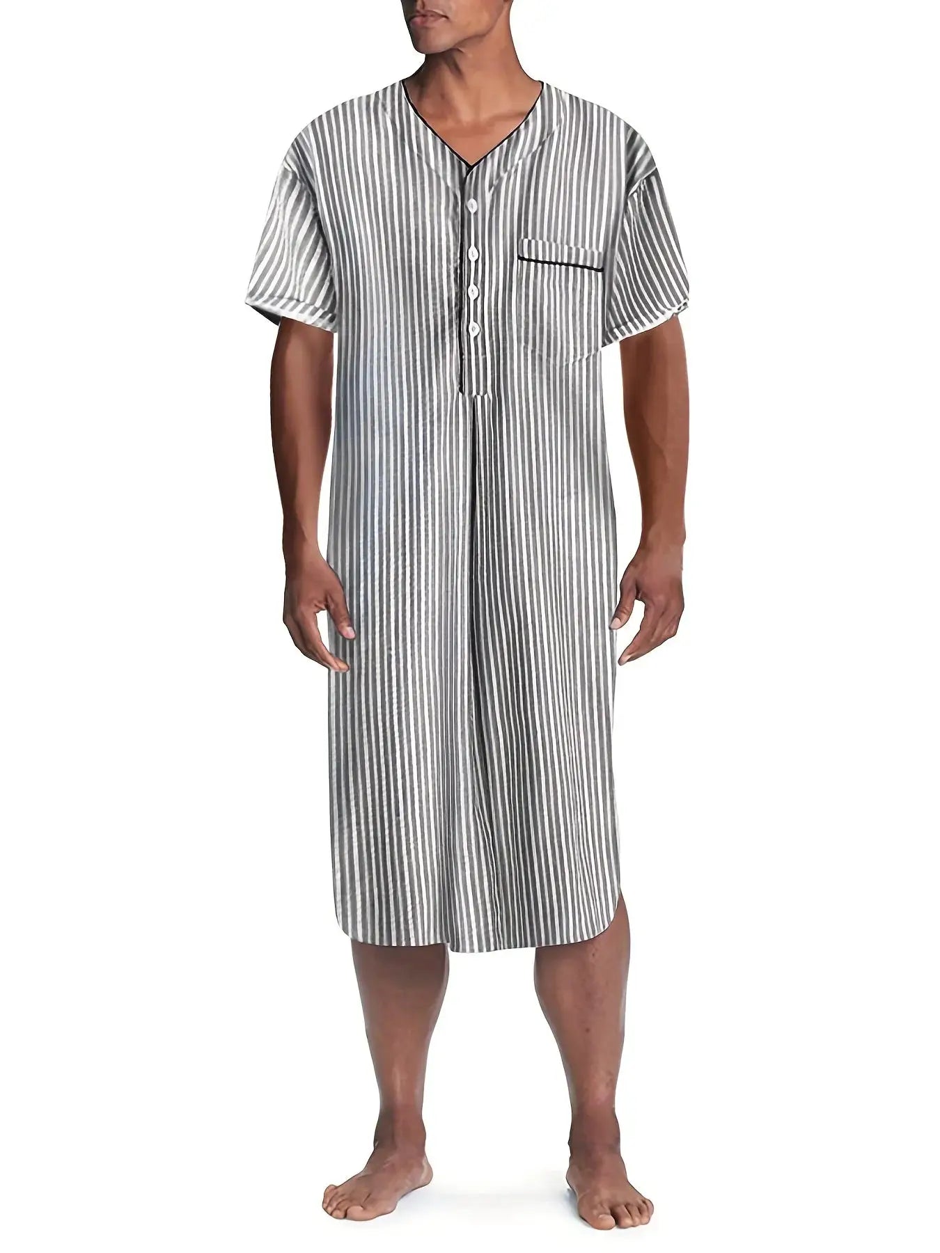 Men Short Sleeve Robe | Striped Polyester | V Neck Pattern | S-3XL Sizes
