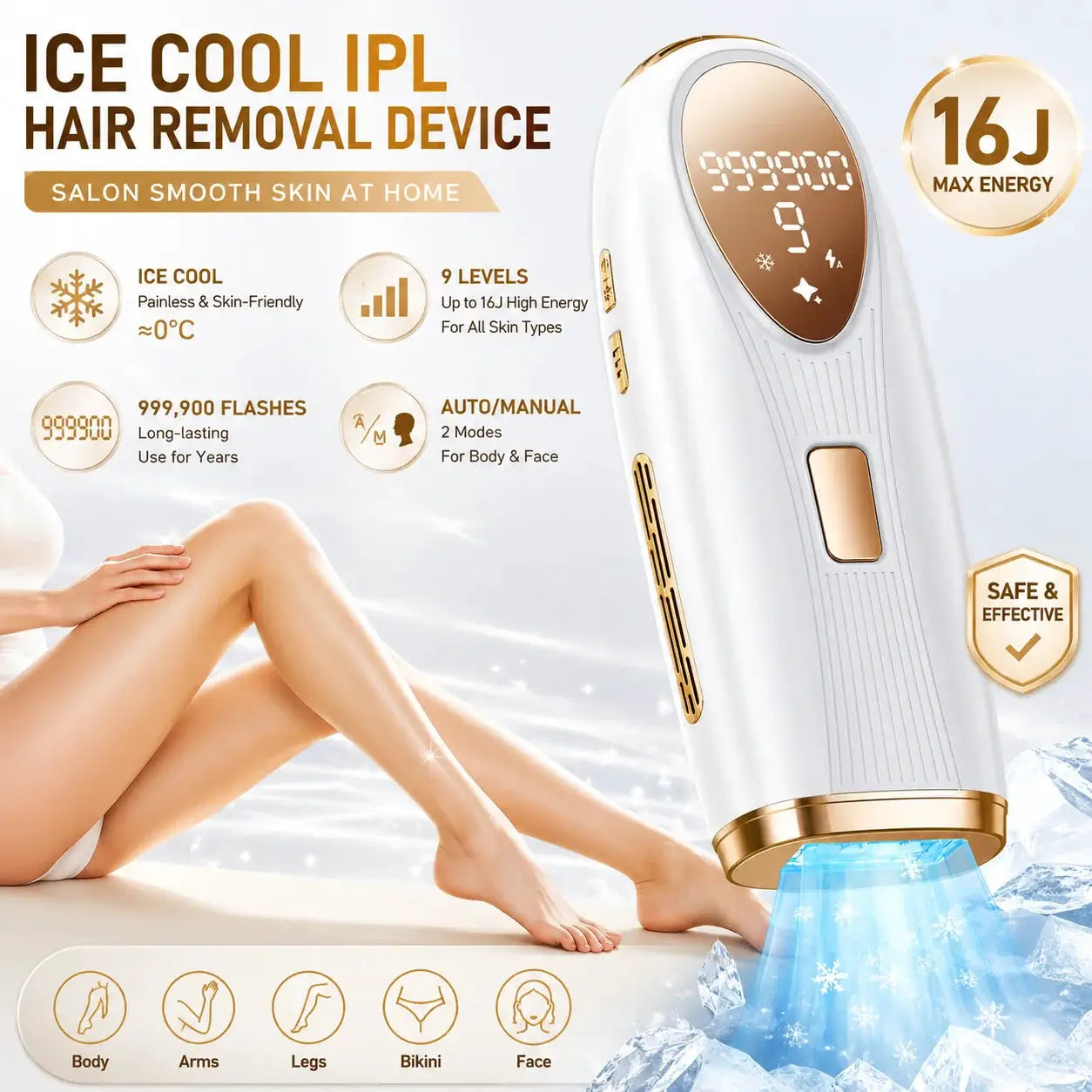 Ipl Hair Removal Device | 999k Flashes Ice Cooling | Women Home Epilator