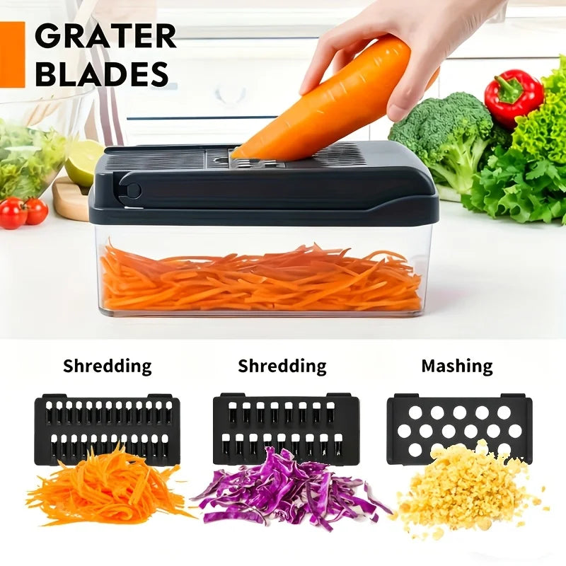 Vegetable Shredder | 8 Blades | With Container | Black